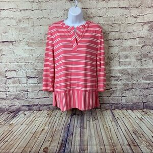 Talbots Pink Striped Rayon V Neck 3/4 Sleeve Top NWOT